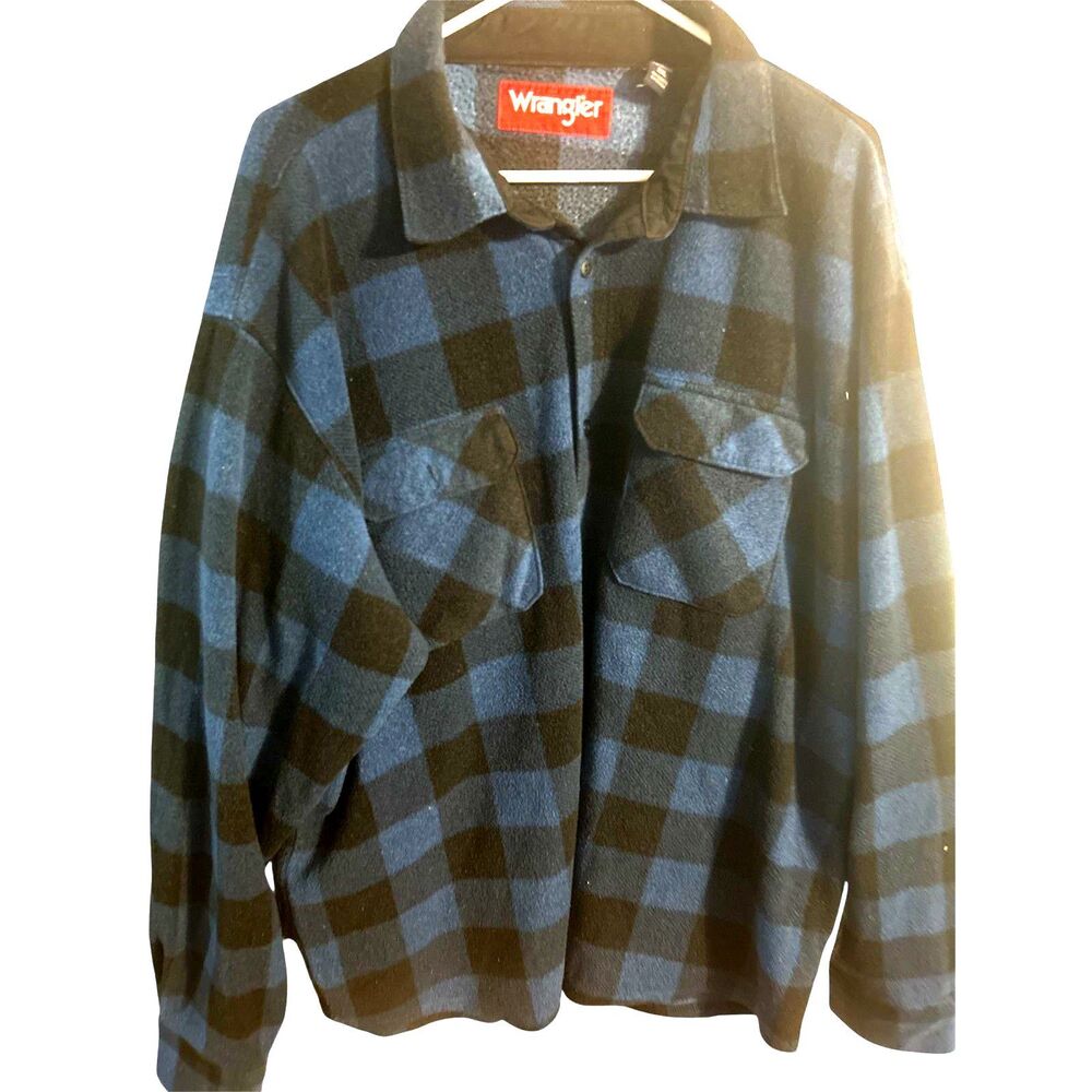 Wrangler  Shirt men's Sz 2xl Blue Plaid Checker Button up‎ long sleeve flannel